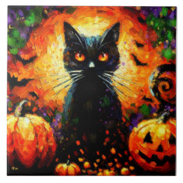 Happy halloween Black Cat Fladdermus Pumpkins Kakelplatta