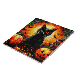 Happy halloween Black Cat Fladdermus Pumpkins Kakelplatta