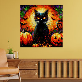 Happy halloween Black Cat Fladdermus Pumpkins Poster