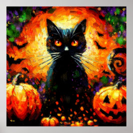 Happy halloween Black Cat Fladdermus Pumpkins Poster