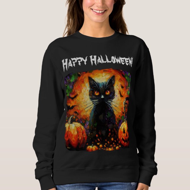 Happy halloween Black Cat Fladdermus Pumpkins T Shirt (Framsida)