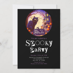 Happy halloween Black Cat Haunted House Halloween Inbjudningar