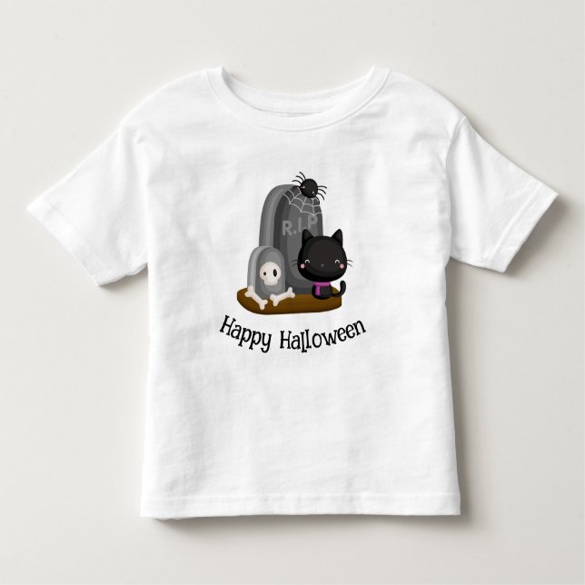 Happy halloween Black Cat, huvudstenar T Shirt (Framsida)