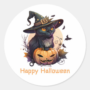 Happy halloween Black Cat Jack-o-Lantern Runt Klistermärke