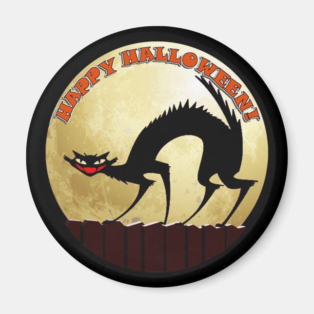 Happy halloween Black Cat med full måne Magnet (Framsidan)