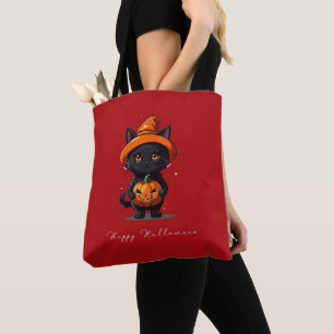 Happy halloween Black Cat med Pumpkin Halloween Tygkasse