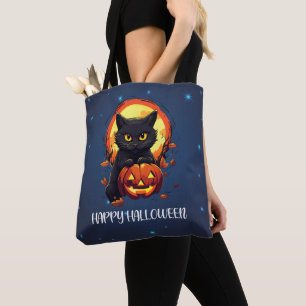 Happy halloween Black Cat med Pumpkin Halloween Tygkasse