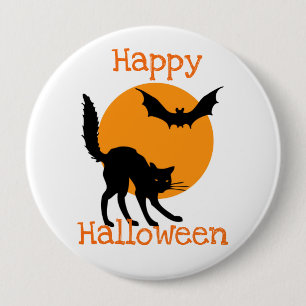 Happy halloween Black Cat och Fladdermus Knapp
