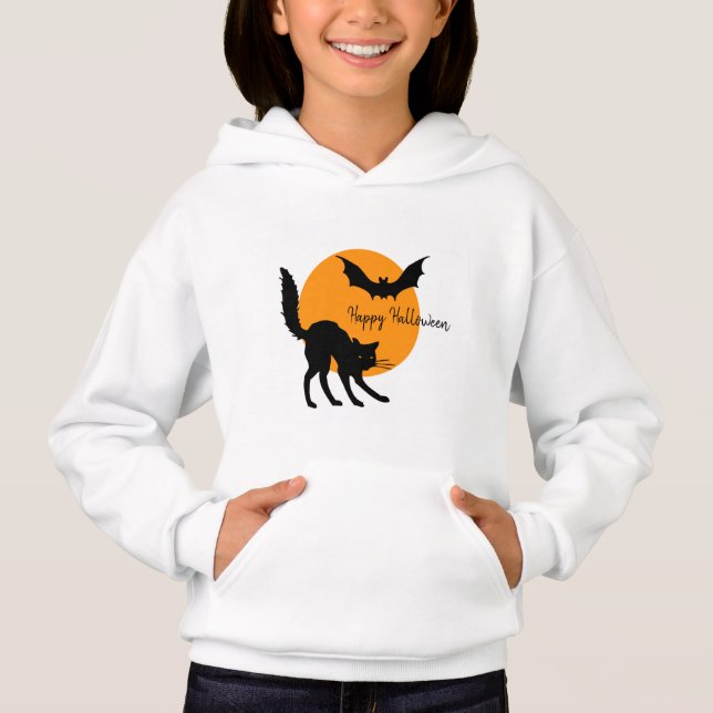 Happy halloween Black Cat och Fladdermus T Shirt (Framsida)