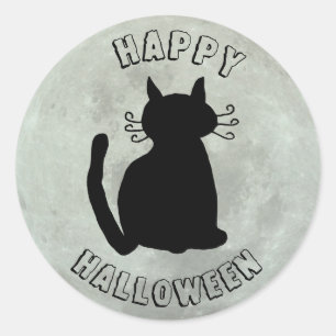 Happy halloween Black Cat och Full Moon Runt Klistermärke