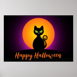 Happy halloween Black Cat och Måne Poster