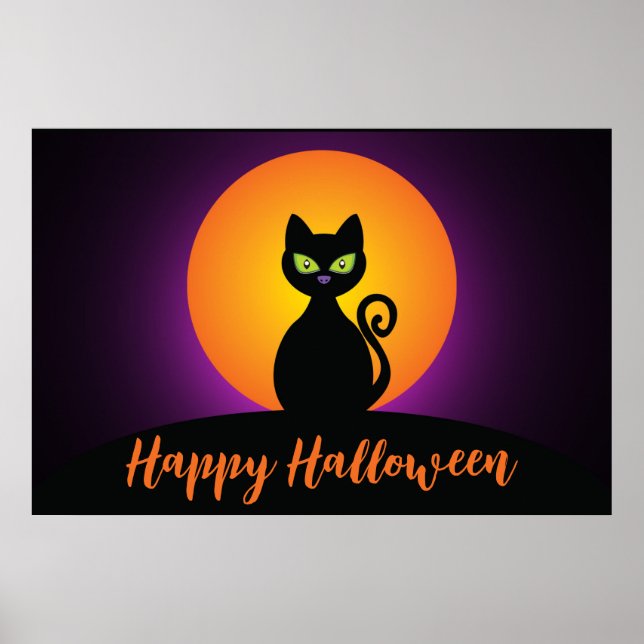 Happy halloween Black Cat och Måne Poster (Framsidan)