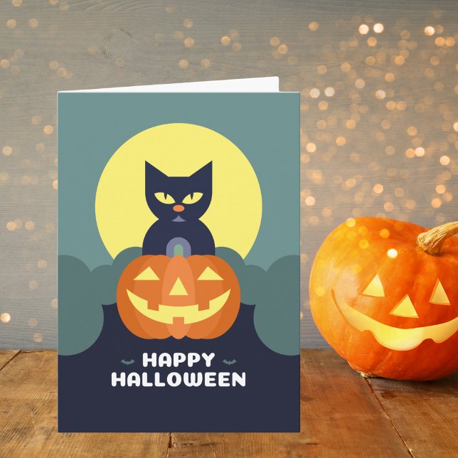 Happy halloween Black Cat och Pumpkin Kort (Skapare uppladdad)