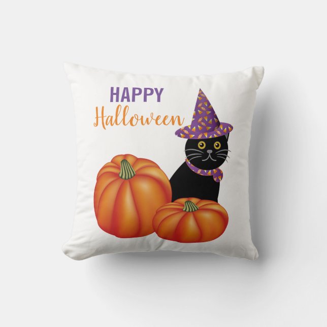 Happy halloween Black Cat och Pumpkins Decorative Kudde (Framsida)