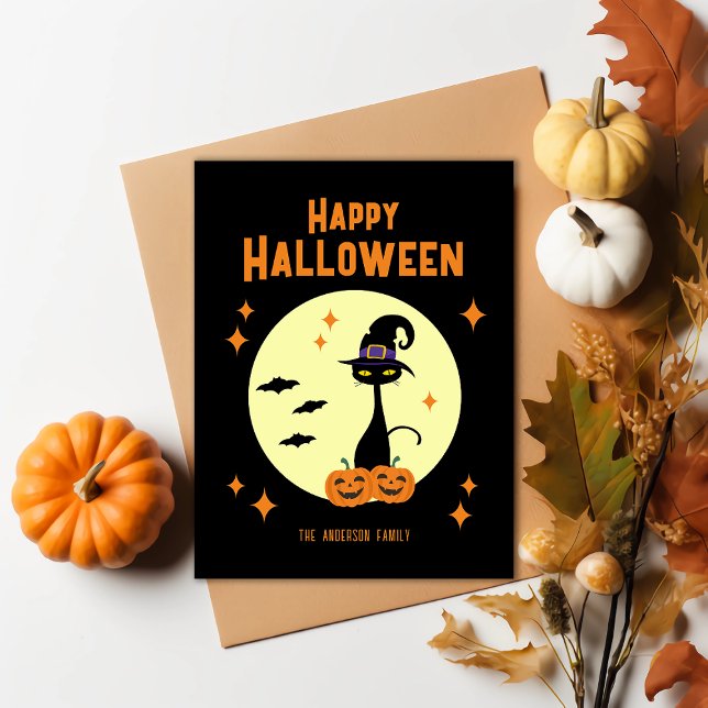 Happy halloween Black Cat Personlig Helg Vykort (Skapare uppladdad)
