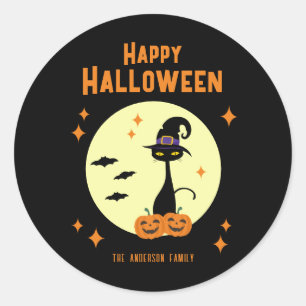 Happy halloween Black Cat Personlig Runt Klistermärke