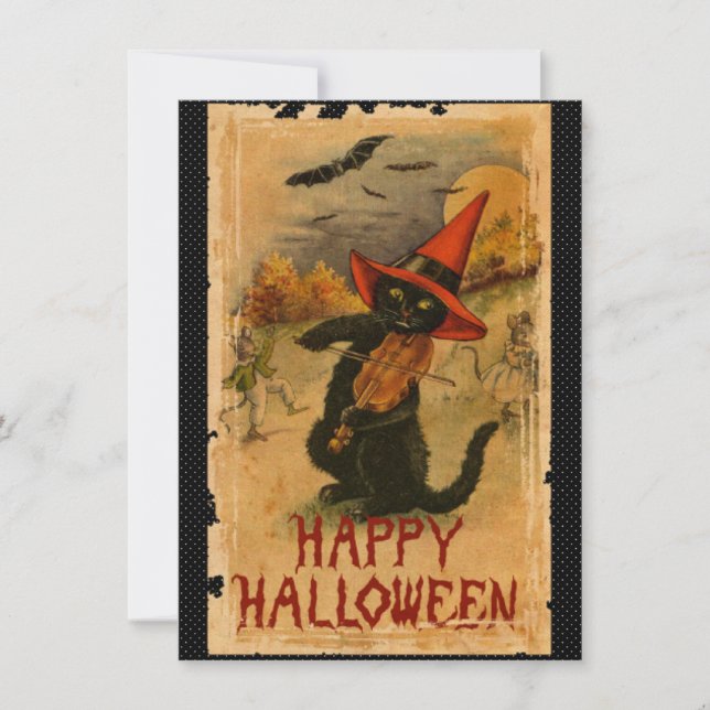 Happy halloween Black Cat Piddle Fladdermus Kort (Framsida)