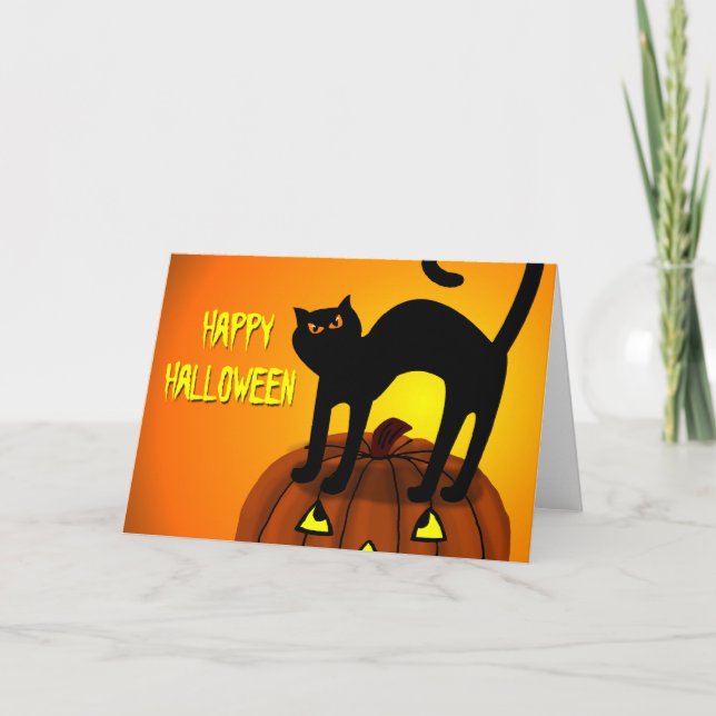 Happy halloween Black Cat Pumpkin-kort Kort (Framsida)