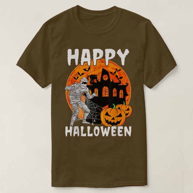 Happy halloween Black Cat Pumpkin Mummy Fladdermös T Shirt (Design framsida)
