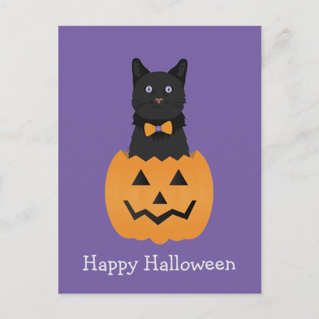 Happy halloween Black Cat Pumpkin Vykort (Framsida)