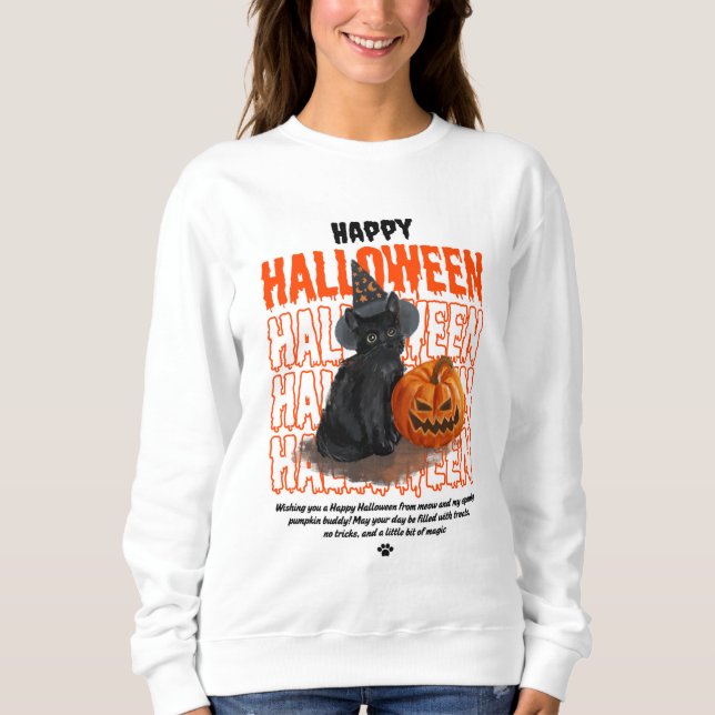 Happy halloween Black Cat &Pumpkin Women's Hoodie T Shirt (Framsida)