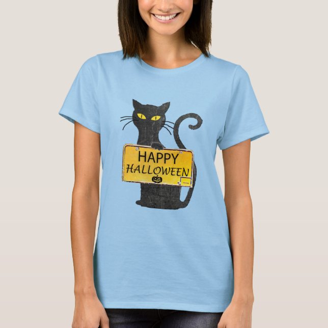Happy halloween Black Cat Rustic Sign Shirt Tröja (Framsida)