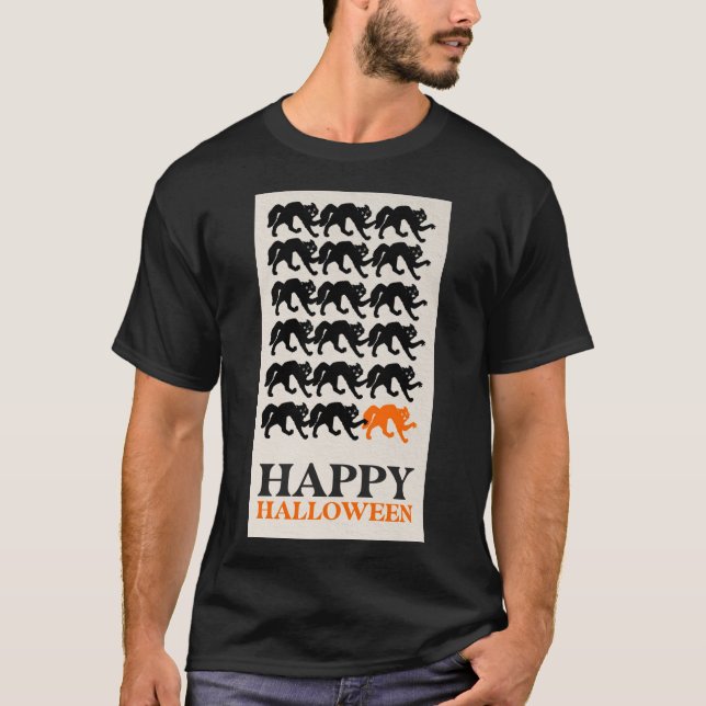 HAPPY HALLOWEEN BLACK CAT T SHIRT (Framsida)