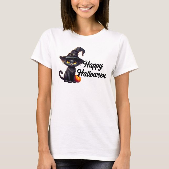 Happy halloween Black Cat T Shirt (Framsida)