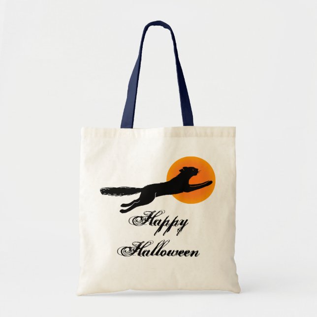Happy halloween Black Cat Tote Bag Tygkasse (Framsidan)