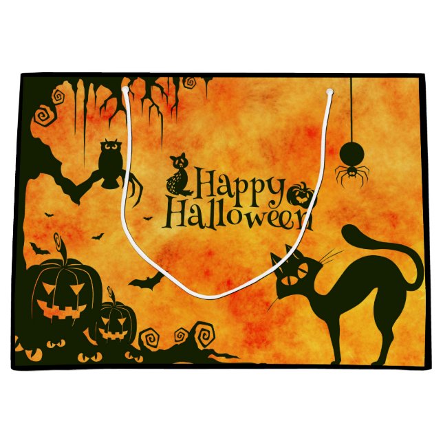Happy halloween Black cat, uggla, pumpor (Framsidan)