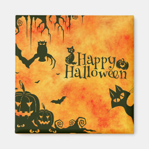 Happy halloween Black cat, uggla, pumpor Magnet