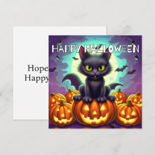 Happy halloween Black Fladdermus Cat Kort