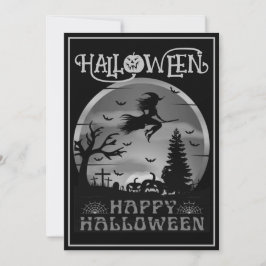 Happy halloween Black Grått Witch Broom Cemetery Inbjudningar