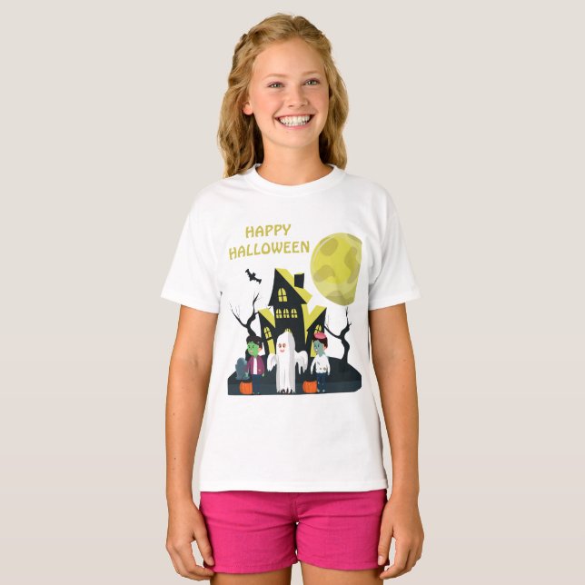 Happy halloween Black Grönt Kids T Shirt (Hel framsida)