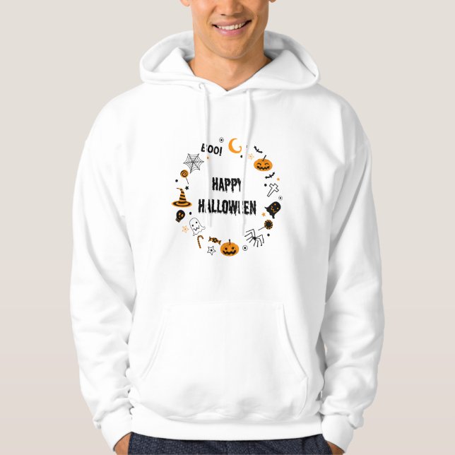 HAPPY HALLOWEEN: Black Illustrated Halloween Hoodie (Framsida)