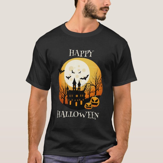 Happy halloween Black Orange T Shirt (Framsida)