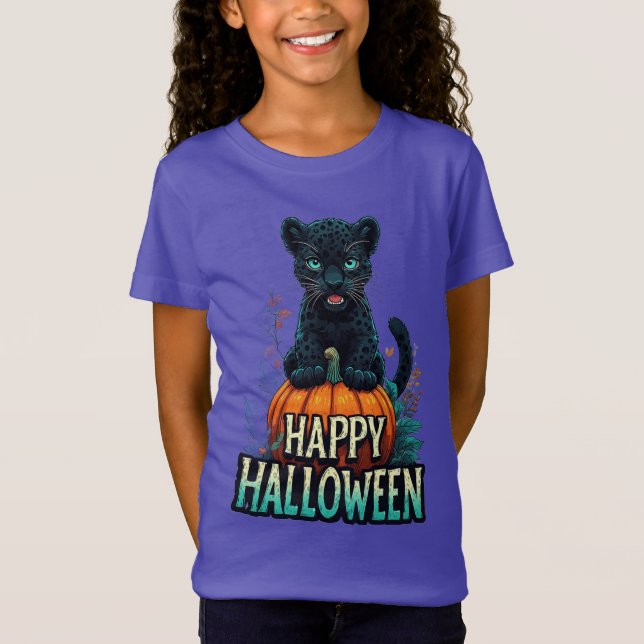 Happy Halloween Black Panther Kitten T Shirt (Framsida)