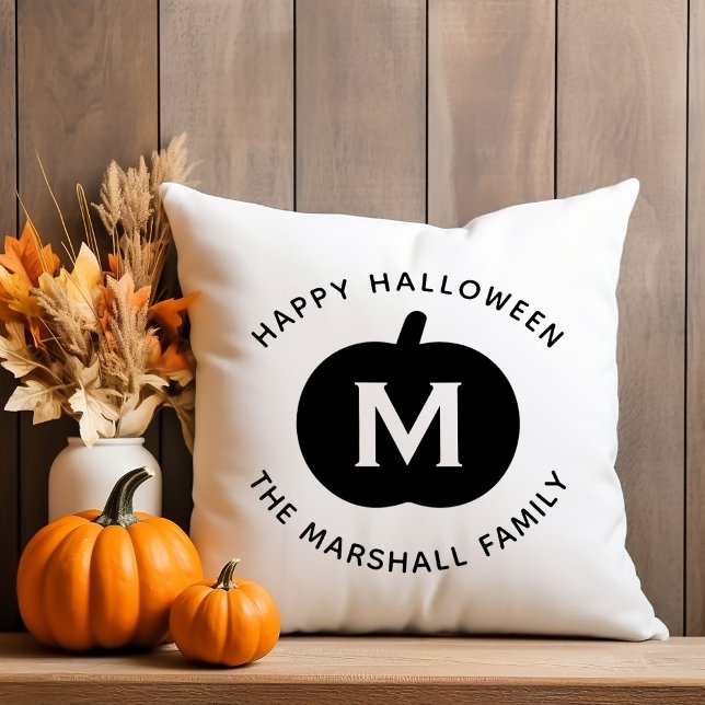 Happy halloween Black Pumpkin Family Monogram Kudde (Skapare uppladdad)