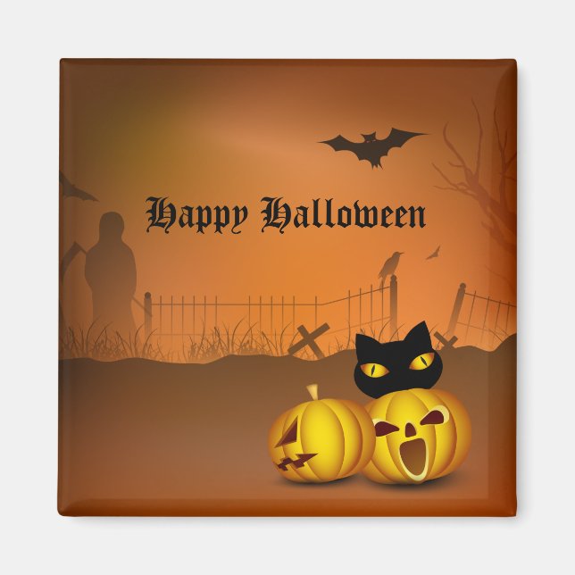 Happy halloween Black Pumpkin Patch Cat Magnet (Framsidan)