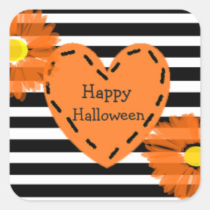 Happy halloween Blommigt Heart Stickers Fyrkantigt Klistermärke