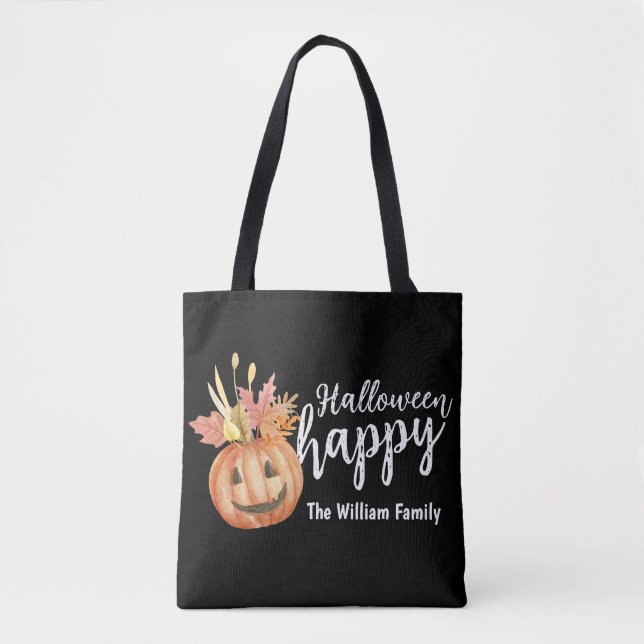 Happy halloween Blommigt Pumpkin Personlig Tygkasse (Framsida)