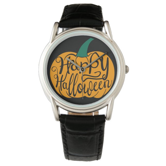 Happy halloween-bokstäver på karvpumpa armbandsur (Framsida)