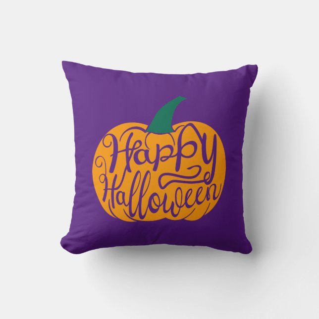 Happy halloween-bokstäver på karvpumpa kudde (Framsida)