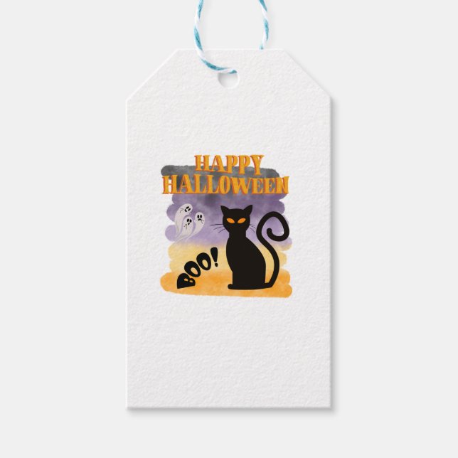 Happy halloween BOO! Gift Ghost Black Cat Presentetikett (Framsidan)