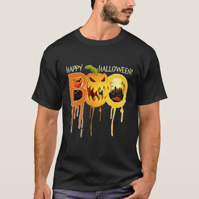 Happy Halloween Boo   Scary Haunted House Horror T Shirt (Framsida)