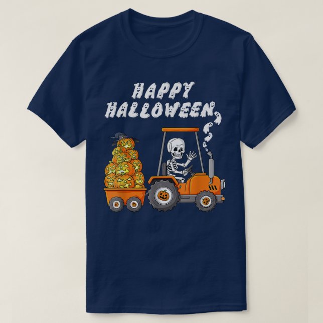 Happy halloween Boo Skeleton Riding Tractor Carry T Shirt (Design framsida)