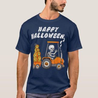 Happy halloween Boo Skeleton Riding Tractor Carry T Shirt