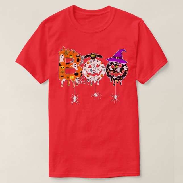 Happy halloween Boo Spiders and Witch Hat Hallowee T Shirt (Design framsida)