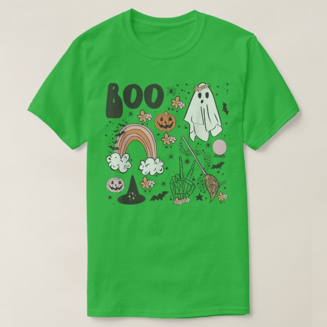 Happy halloween Boo Spiders Witch Hat Rainbow Hall T Shirt (Design framsida)