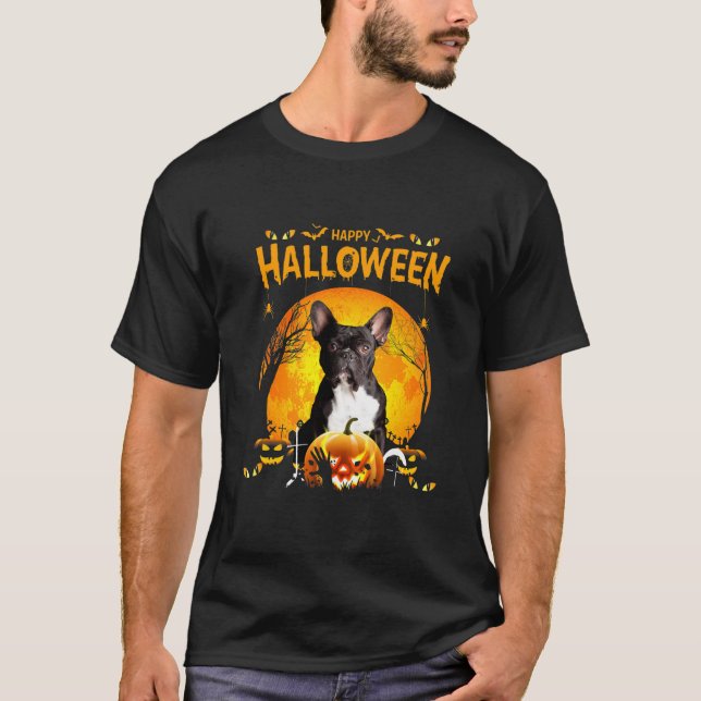 Happy Halloween Boston Dog Pumpkin Costumes T Shirt (Framsida)